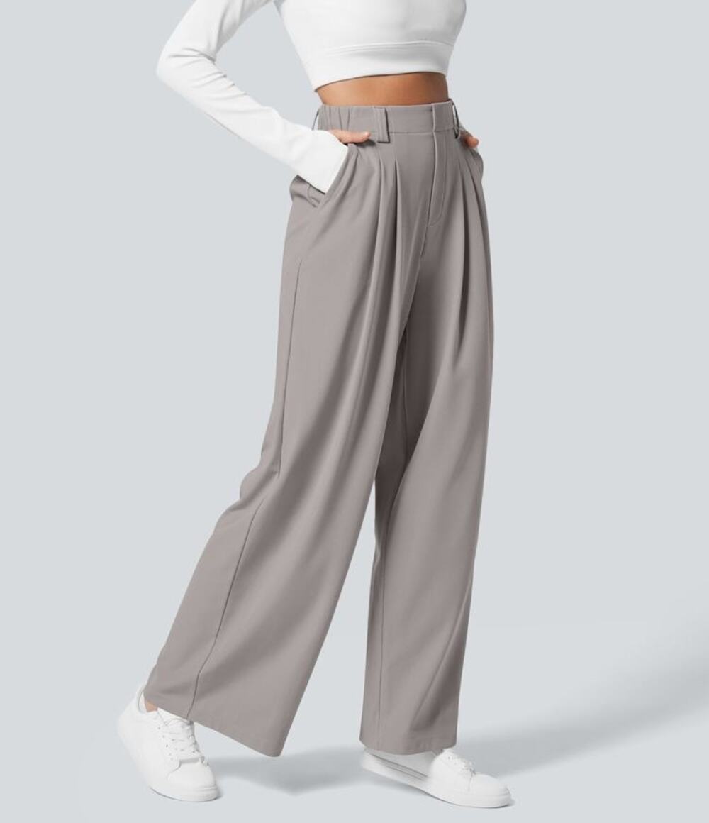 Halara Flex High Waisted Pocket Wide Leg Waffle Work Trousers Size Medium Gray